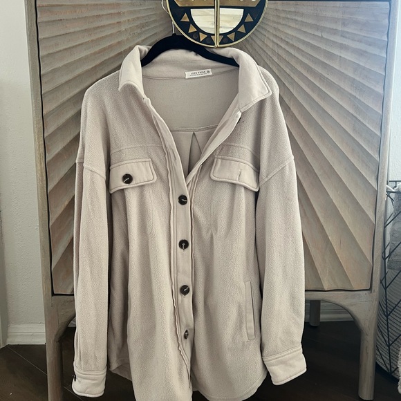 12th Tribe Tan Fleece Shirt Jacket - Picture 3 of 5